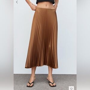 Mango NEW pleated satin minimalist midi skirt with elastic waistband
